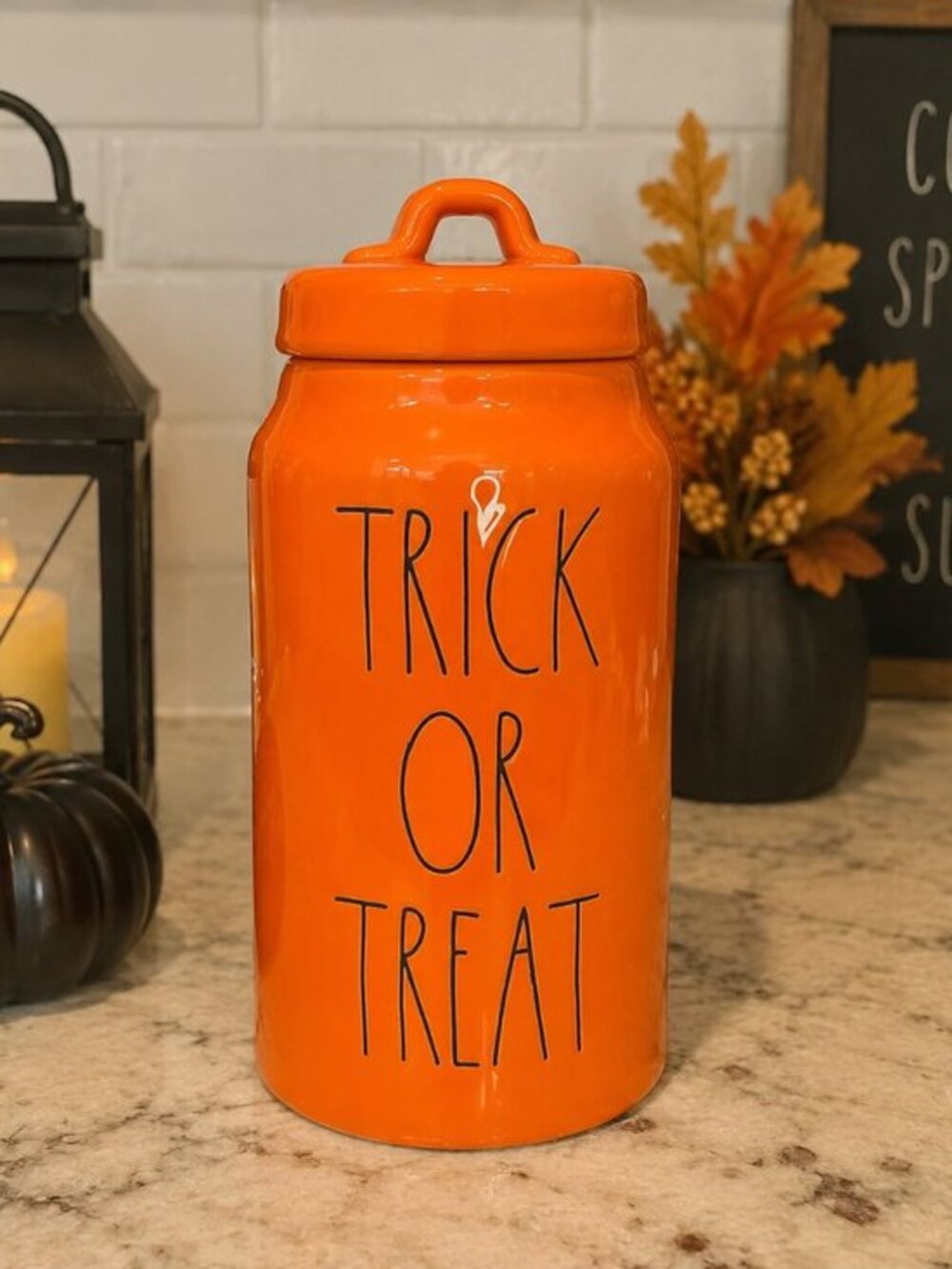Rae Dunn Trick or Treat Orange Halloween Canister NWT